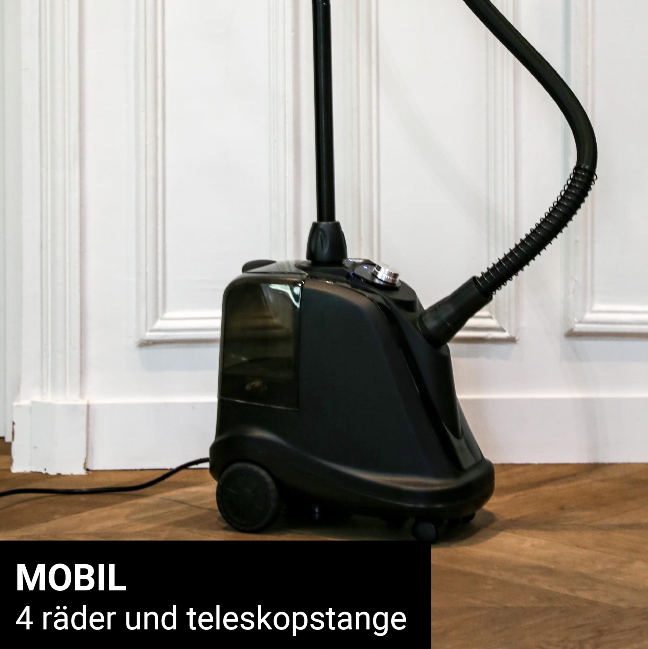 SteamOne Vertikaler Steamer Dampfglätter Schwarz 2000W - 3,5L Profi | Vertikaler Profi-Steamer, 2000W, 3,5L Tank, 90min Laufzeit, 4 Räder, Kleiderbügel für 10 Kleidungsstücke, T2000B