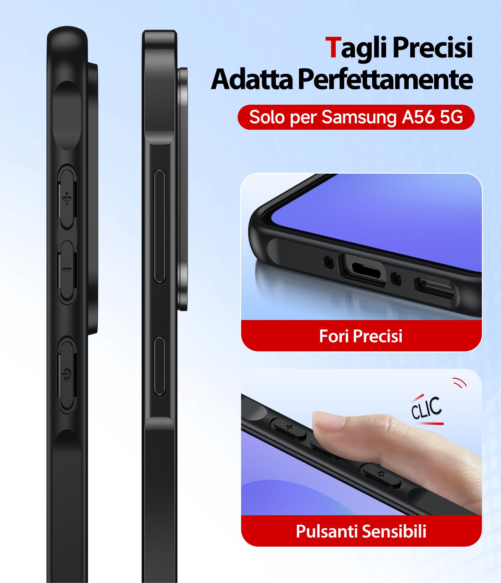 LeYi Cover per Samsung Galaxy A56 5G con 2 Vetro Temperato, Custodia per A 56 Protezione Fotocamera Traslucida Opaca Anti-Impronte Resistente ai Graffi Paraurti in TPU Antiurto Protettiva Case, Nero