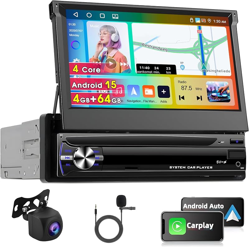 Motorsi 1 DIN Autórádió CarPlay Android DAB GPS 7" IPS Érintőkijelző Bluetooth