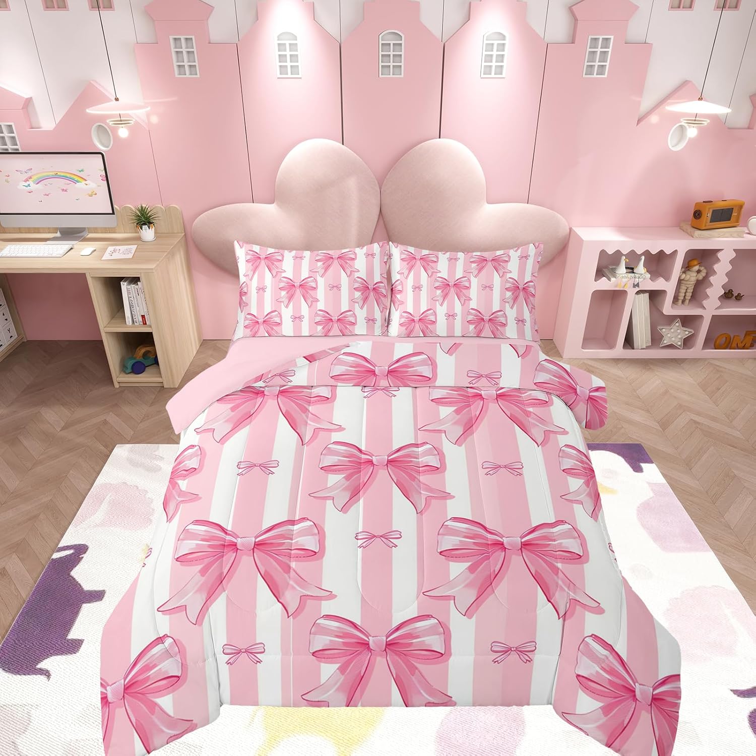 Amazon.com: Feelyou Pink Bowknot Comforter Set,Dreamy Princess Bowknot ...