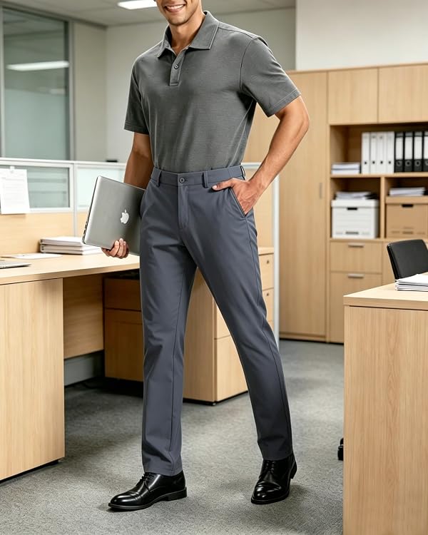 Mens Golf Pants Lightweight Quick Dry with Anti-Slip Back Waist Strip Work Dress Pants 30"/32"/34" Stretch Casual Slacks Trousers with 4 Pockets42W/30L-cool Grey by ZOOXING - Used condition - Image 2