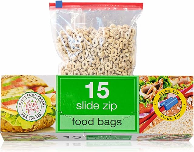 Plastic zip Slider empty Bags for Sandwich Food freezer Storage Bag BPA FREE Resealable Reusable Cookie Heavy Duty Airtight Kitchen Fridge Slider Slide Seal Leak proof Storing Pouches (clear 15 pcs)
