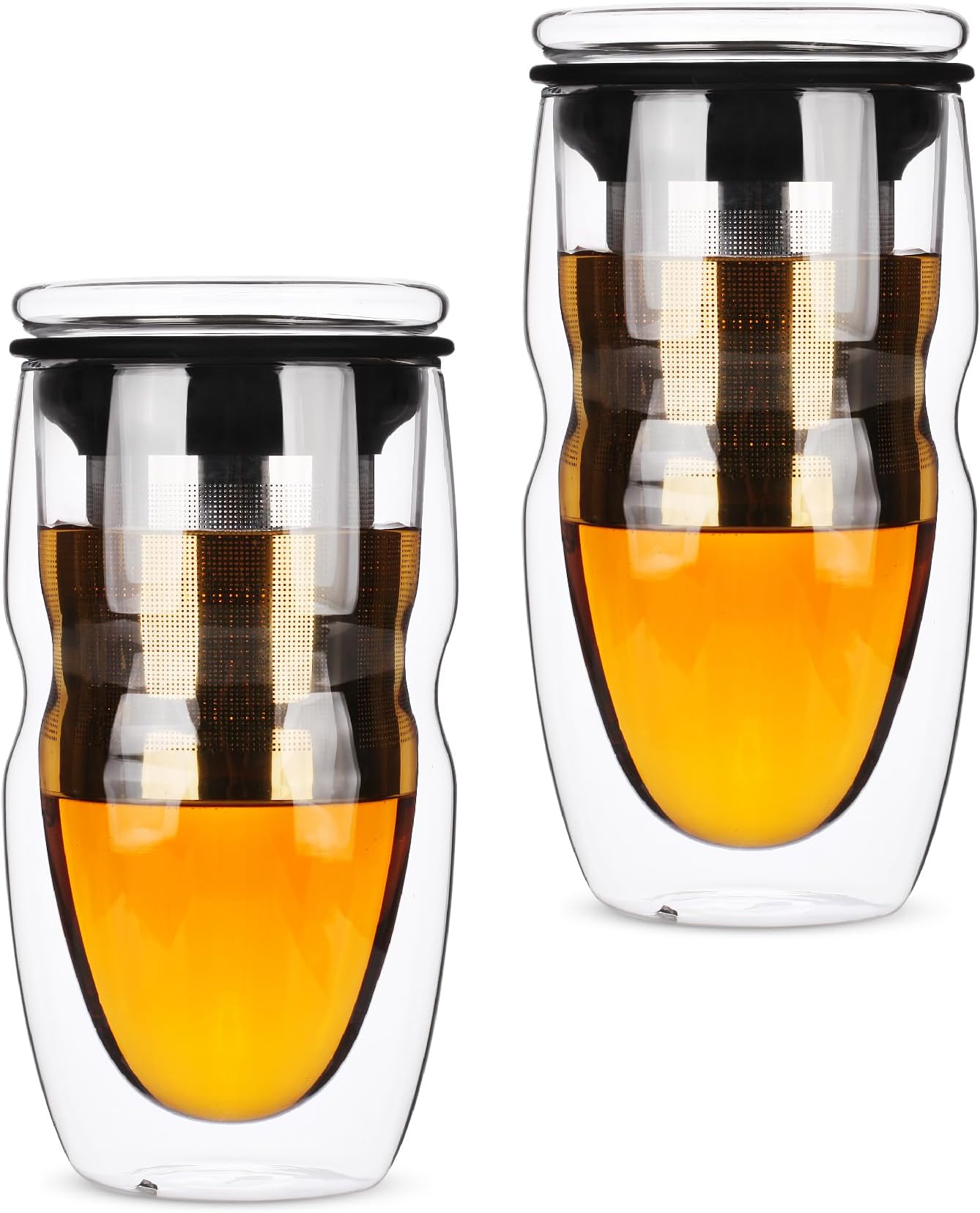 BTaT- Double Wall Glass Tea Cup With Stainless Steel Infuser and Lid, 16 oz, 2 Pack, Borosilicate Glass Tea Mug Infuser, Gifts for Tea Lovers