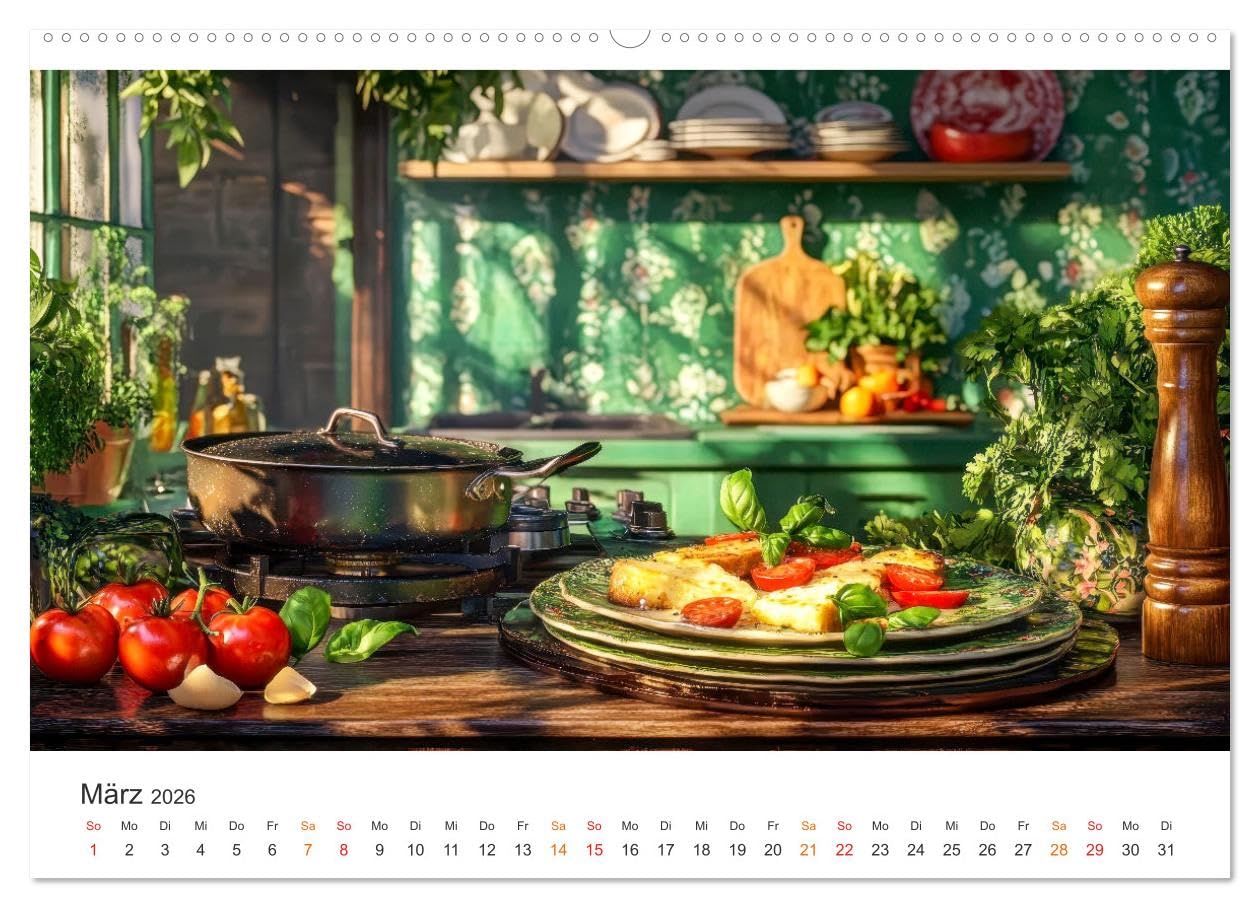 Küchenkalender - Momente voller Schönheit (Wandkalender 2026 DIN A2 quer), CALVENDO Monatskalender: Die Lust auf Kochen, Backen und Genießen. (CALVENDO Lifestyle)