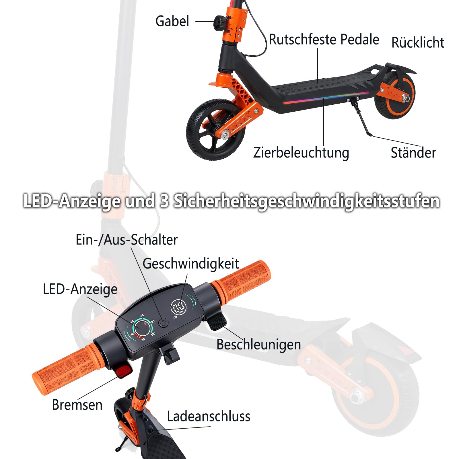 E Scooter für Kinder von 6-14 Jahren 6.5" Faltbar Elektroroller & LED Display Leicht Kinder E-Roller mit Lichtern Max Reichweite 15/7/6KM 2/3 modi (8-16 km/h)