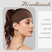 Vista 5 de Paquete de 4 diademas anchas para mujer, color negro, elegante, elástica, anudada, turbante de humedad, para entrenamiento, bandas para el sudor