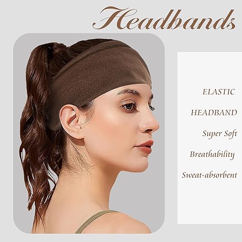 Miniatura 5 de Paquete de 4 diademas anchas para mujer, color negro, elegante, elástica, anudada, turbante de humedad, para entrenamiento, bandas para el sudor