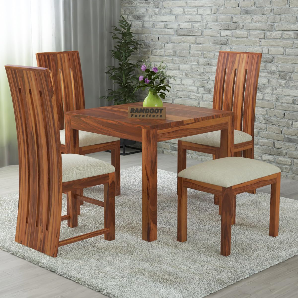 Ramdoot Furniture Solid Sheesham Wood Square Dining Table 4 Seater