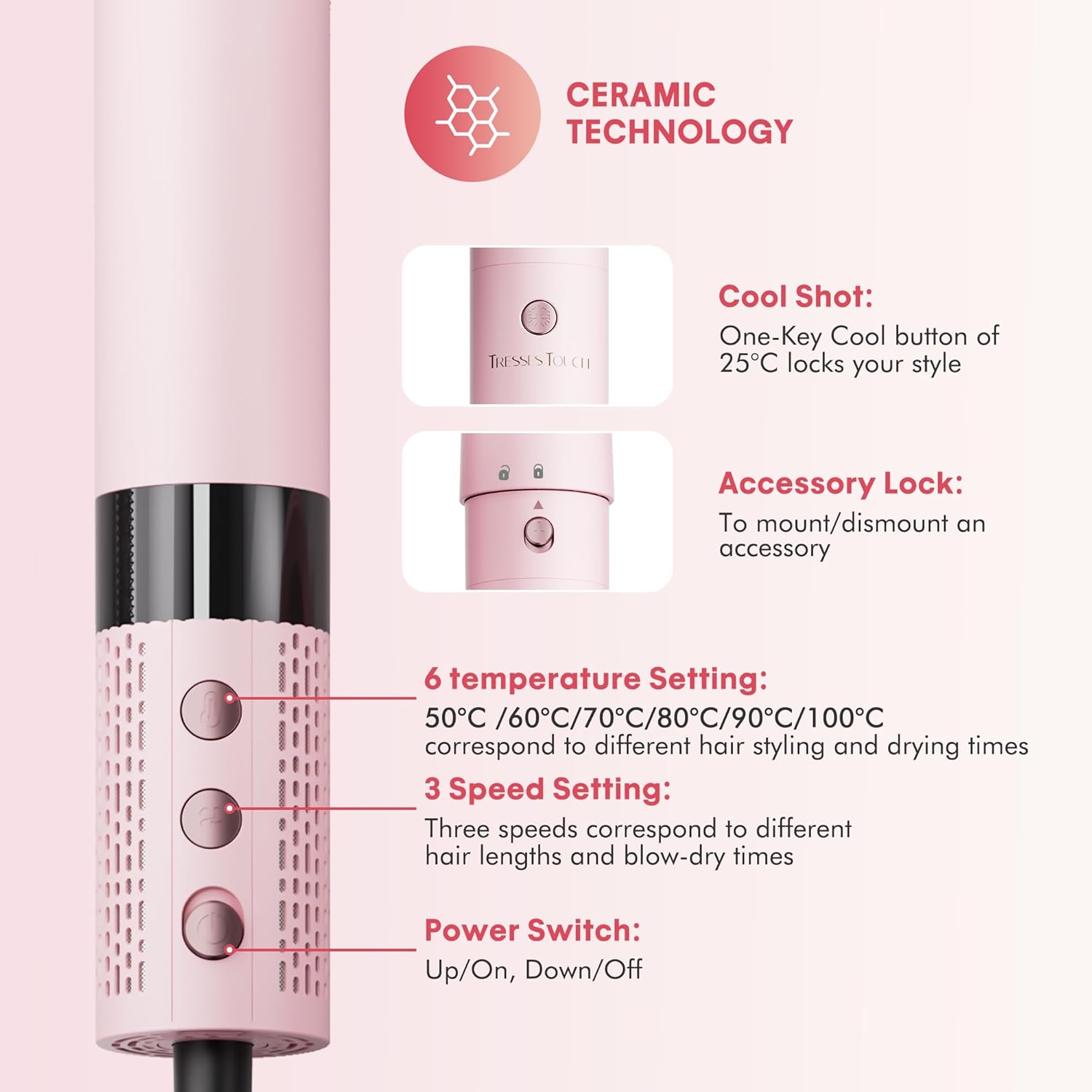 6 in 1 Blow Dryer Brush Set Grey/Pink Blind Boxes, Powerful Hair Dryer Brush with Auto-Winding Curl L/R, Fast Drying, Smooth Blowouts, Root-Lift Volume, No Heat Damage Frizz-Free Thermal Brush - Image 3