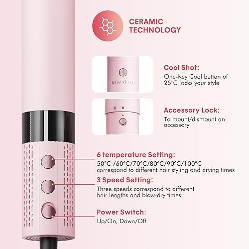 Miniatura 3 de Juego de cepillos secadores 6 en 1, potente cepillo secador de pelo con rizo de bobinado automático LR, secado rápido, golpes suaves, volumen de