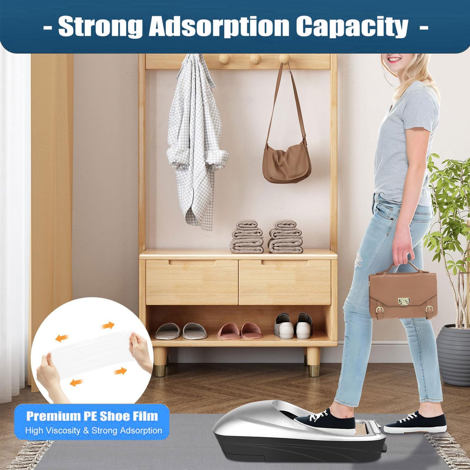 Dispensador automático de cubrezapatos, máquina de film transparente para zapatos con películas de 100 m, dispensador portátil de cubrezapatos, protector de pies y alfombras, dispensador de cubrezap