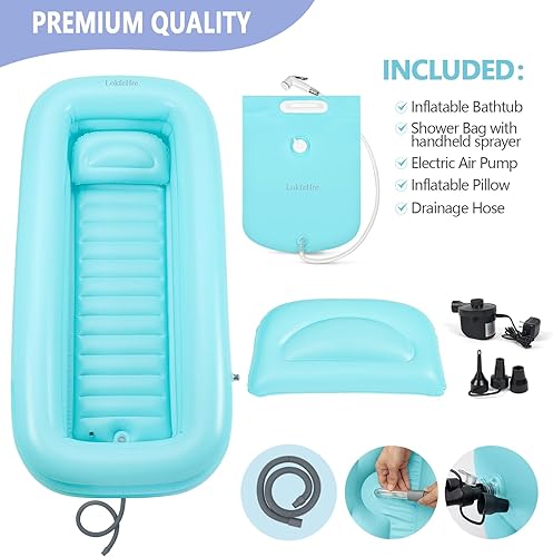 Vista 30 de Bañera inflable médica, kit de lavabo de ducha, bañera portátil de PVC con bomba de aire eléctrica, lavado de bañera portátil de cuerpo completo
