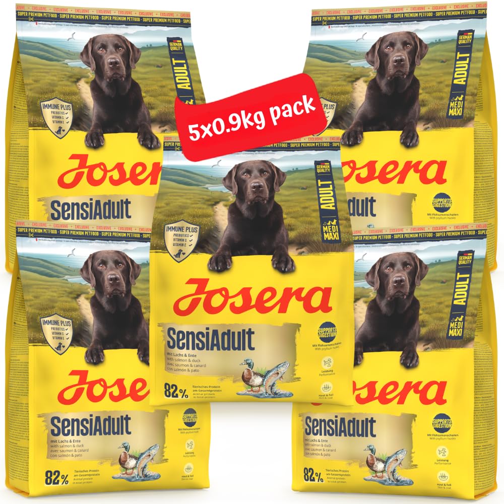 Josera SensiAdult complete dog food | For active dogs | Medium & large breeds | Immune Plus | Digestion support | Joint support | Herbs & fruits | 5x0.9kg