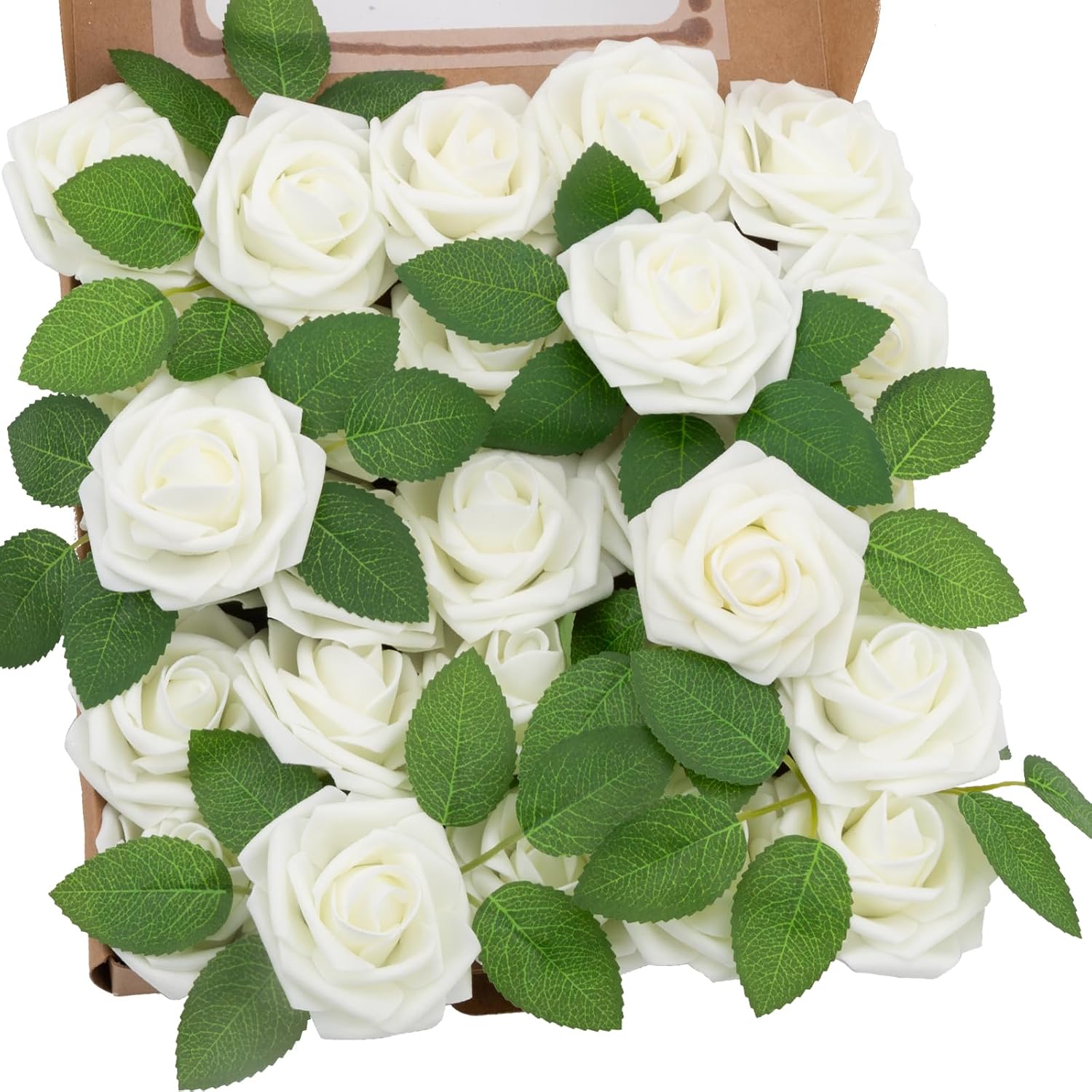 Amazon.com: MEOKEY 100pcs Artificial Flowers White Roses Real Looking ...