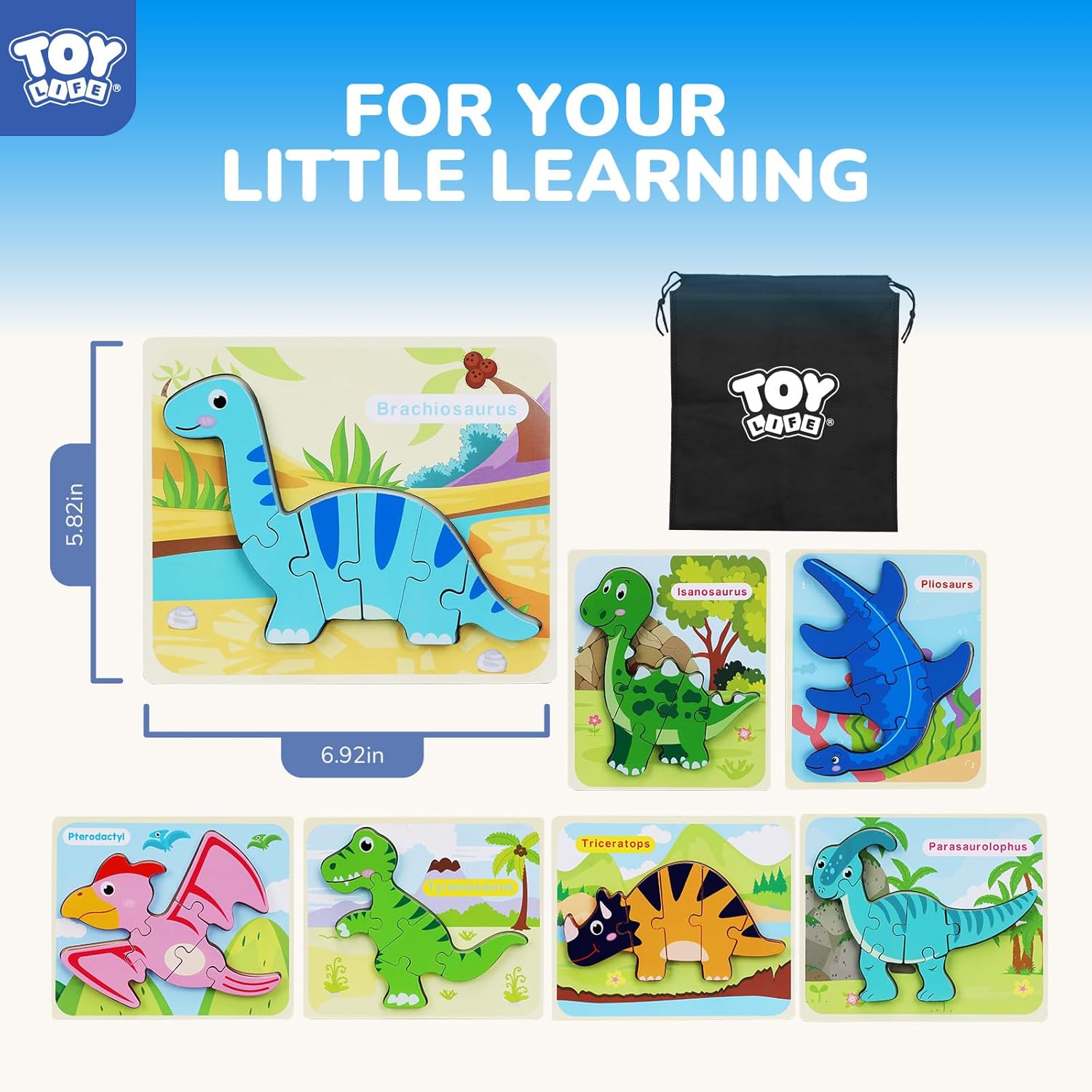 TOY Life Toddler Puzzles Ages 2-4, Wooden Puzzles for Toddlers 1-3, 7 Pcs Dinosaur Puzzle 2 Year Old, Puzzles for Kids Ages 3-5, Toddler Boy Toys 2-3, Educational Learning Toys for 3 Year Old