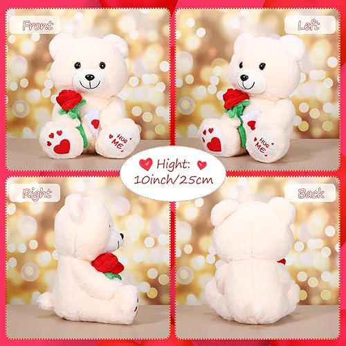 Miniatura 2 de Chalyna Oso de peluche de 10 pulgadas con rosa de peluche con corazón de rosa Ositos Cariñositos Peluches para novia, para Navidad, cumpleaños,