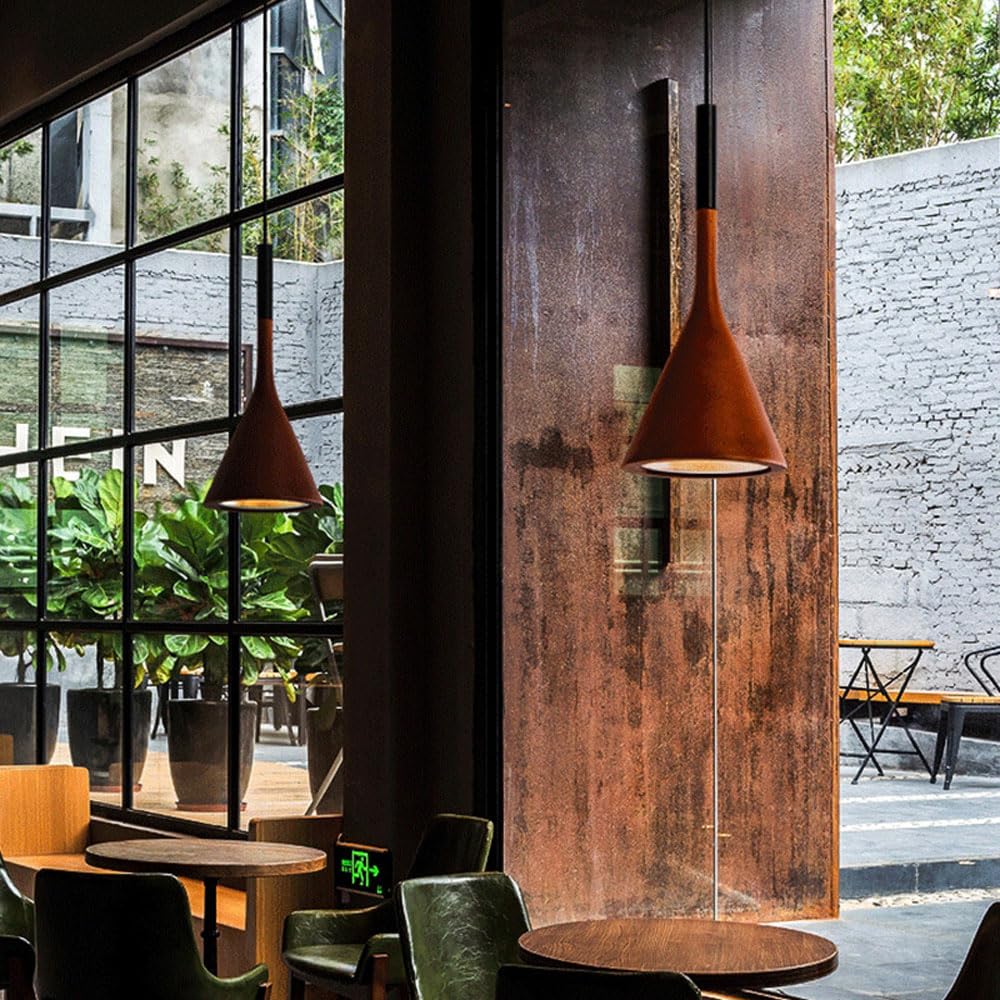 Lampadario a testa singola E27, lampada a sospensione in metallo in stile nordico, paralume creativo a sospensione a forma di tromba, montaggio a filo con apparecchi di illuminazione e balcon