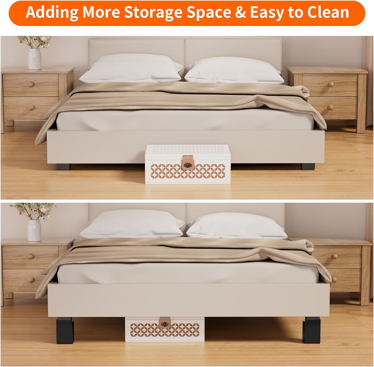 Bed Risers 4 inch Heavy Duty, 4 Pack Metal Furniture Risers, Dorm Bed Risers Bed Lifts Risers for Bed, Table, Sofa, Couch, Desk, Cabinet Support up to 5000 Lbs,Black