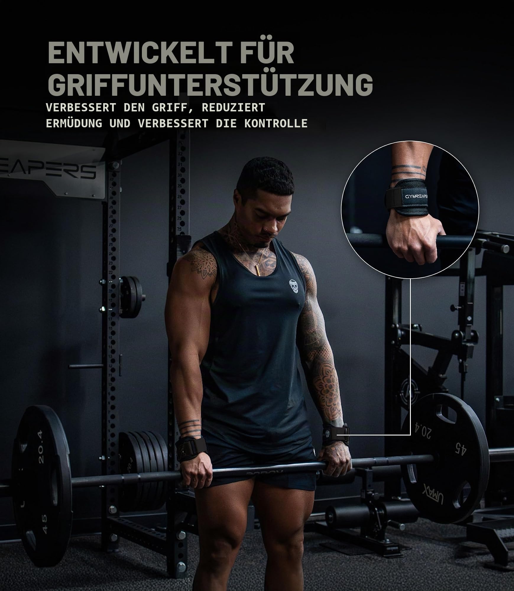 Gymreapers GripLink Gewichthebergurte mit robustem D-Ring und rutschfestem Silikon-Griffperle, verstellbare Unterstützung für Kreuzheben, Powerlifting