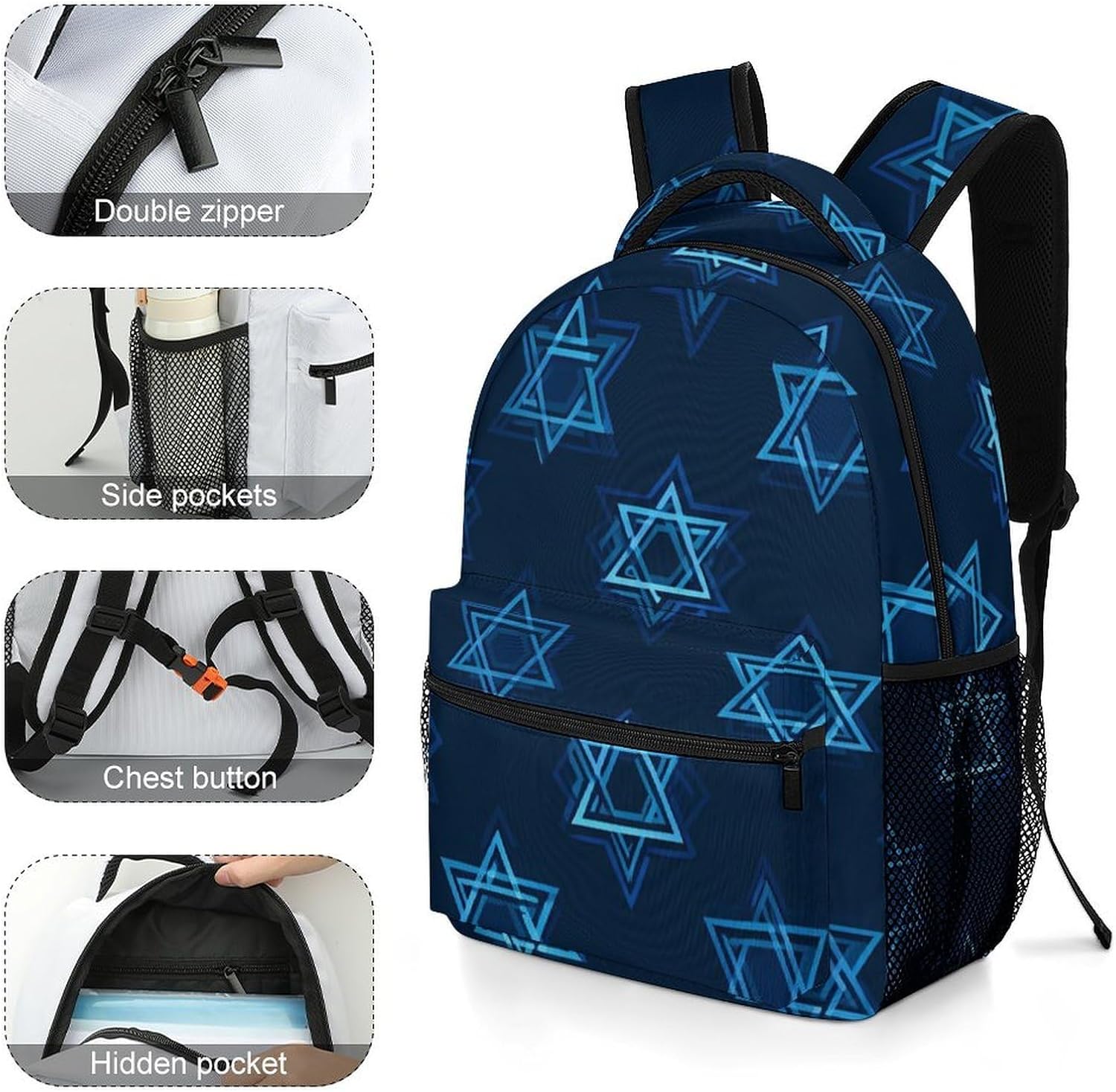 Blue Star of David Unisex Backpack Casual Daypacks Lightweight Shoulders Bag for Camping Hiking Travel