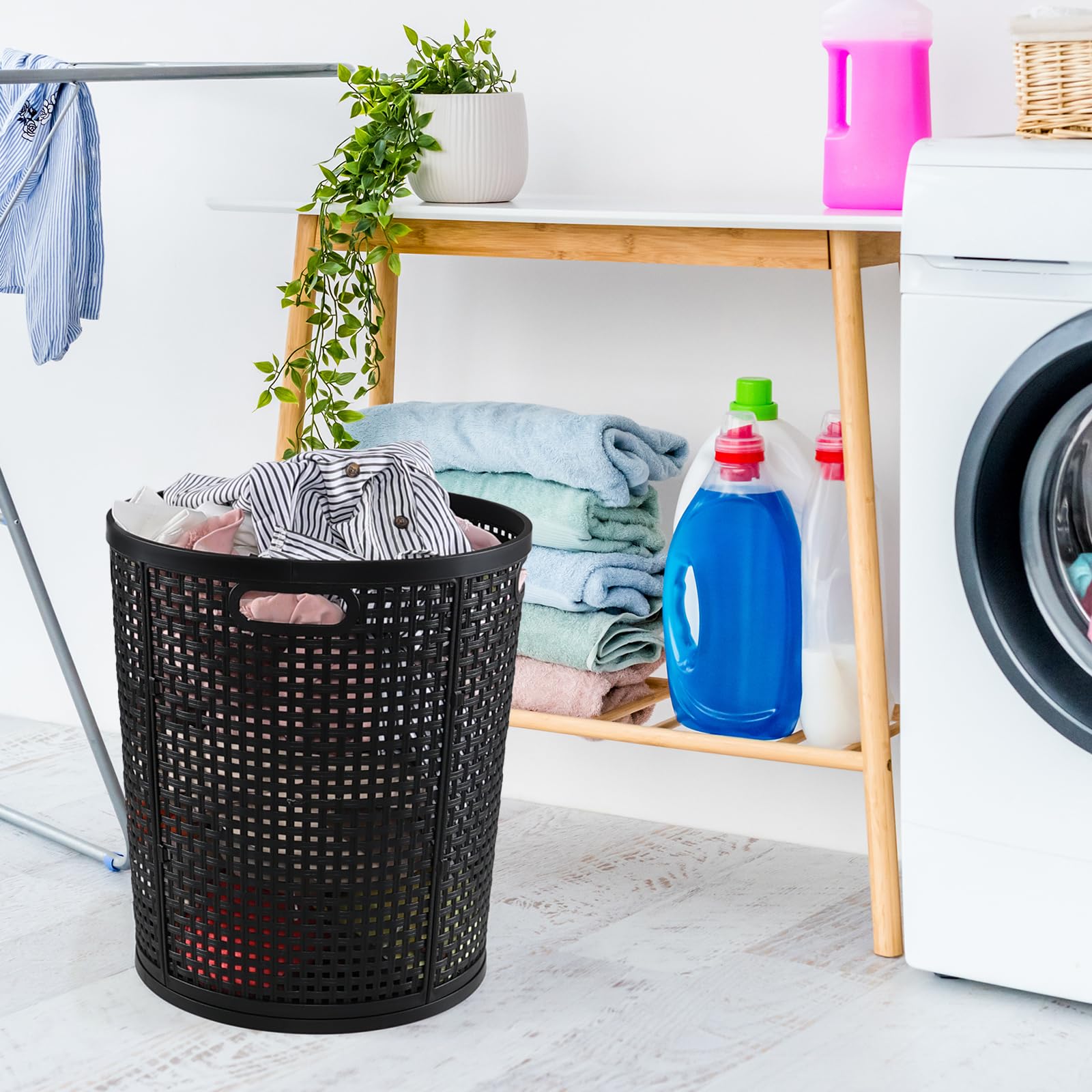 Rinboat 40 L Large Plastic Baskets for Storage, Round Plastic Laundry Hampers, 2 Packs