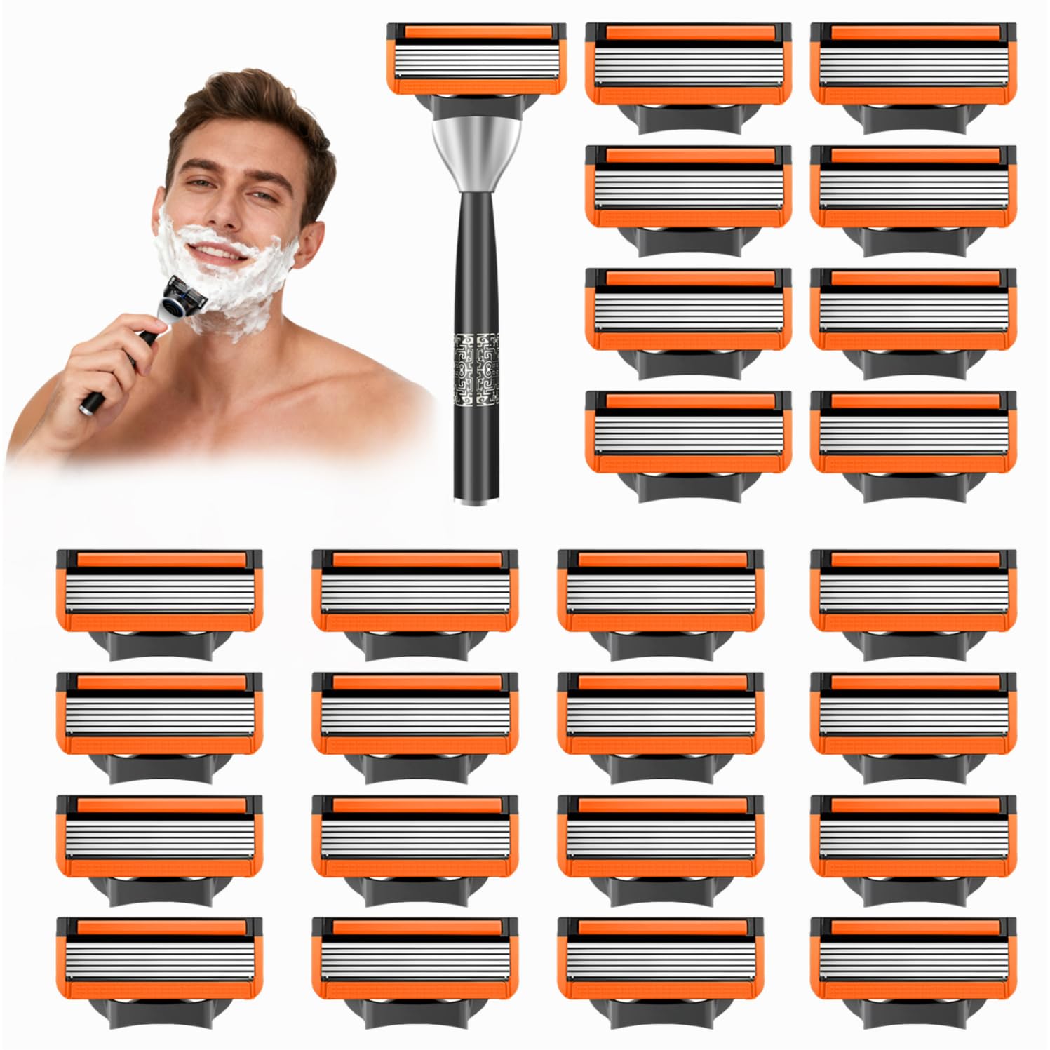 Lames de Rasoir Humide pour Hommes, Paquet de 24 Lames de Rasoir fu-sion 5, 1 Réutilisable Manche + 24 Cartouches De Recharge, Pour Un Rasage Manuel Efficace