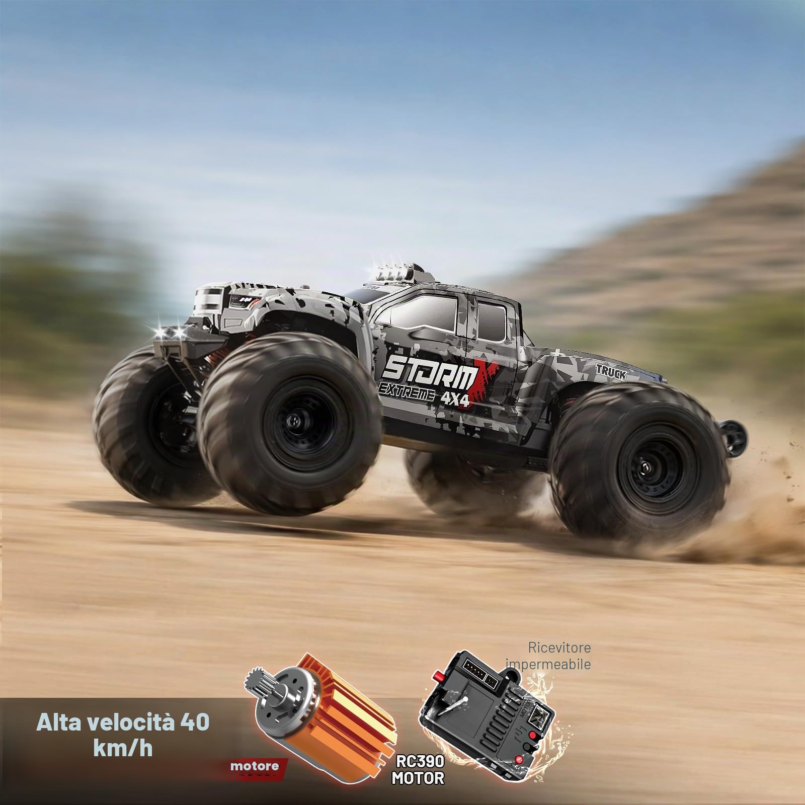 Macchina Telecomandata RC 1:14 4x4 Professionale 40 km/h, Macchina Radiocomandata con 2 Batterie Ricaricabili 1300mAh e 2 Set di Pneumatici, per Adulti Principianti e Ragazzi Grandi