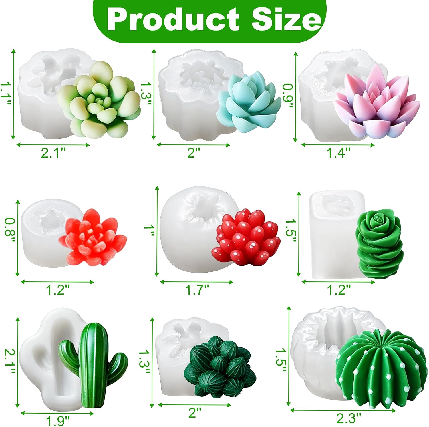 9 Pack 3D Succulent Silicone Molds | Cactus Flower Candle Mold Fondant Mold