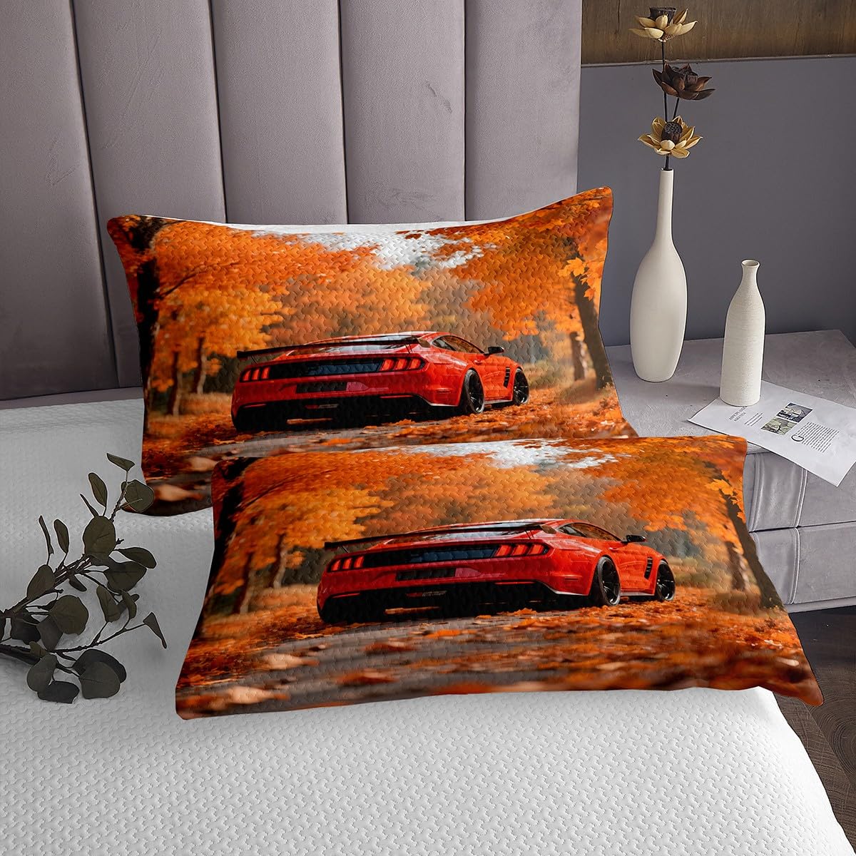 Homemissing Juego de colcha de coche de carreras rojo, tamaño doble, para niños, niñas, adolescentes, deportes de velocidad, juego de colcha con 2 fundas de almohada