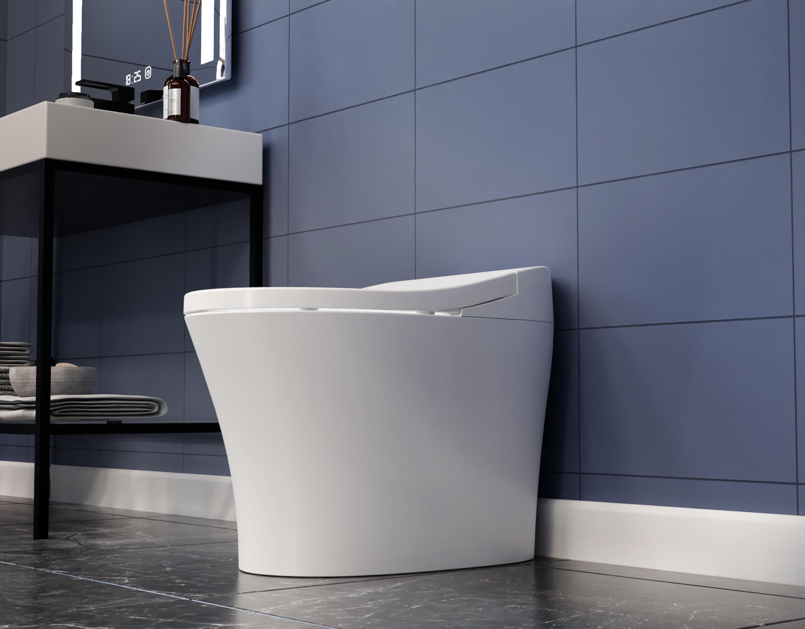 ANZZI Vail Smart Toilet One Piece Toilet with Automatic Bidet Seat, 1.28 GPF Single Flush, Heated Water Sprayer & Seat, Auto Power-Flush, w/Remote | TL-ST823WH