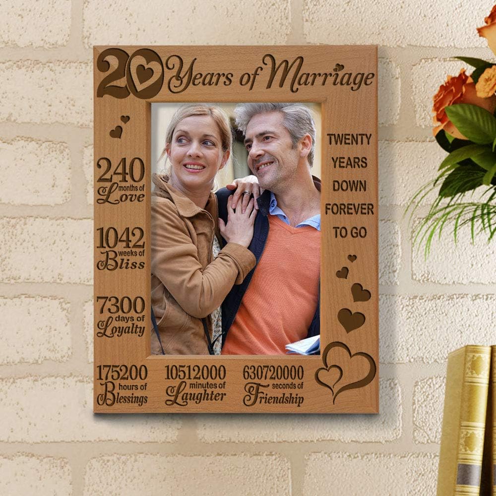 KATE POSH - 20 Years of Marriage, Our 20th Anniversary Engraved Natural Wood Picture Frame, Twenty Years Together, Wedding for Husband & Wife (5x7 Vertical) - Image 3