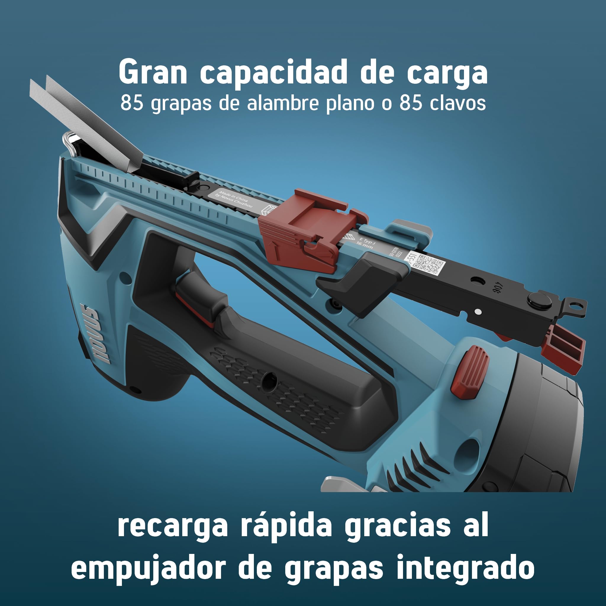 NOVUS TOOLS Juego de grapadora de batería J-551 con 9.800 grapas, para grapas de alambre plano de 6-14 mm y clavos de 16 mm, compatible con batería CAS de iones de litio de 18 V, sin batería