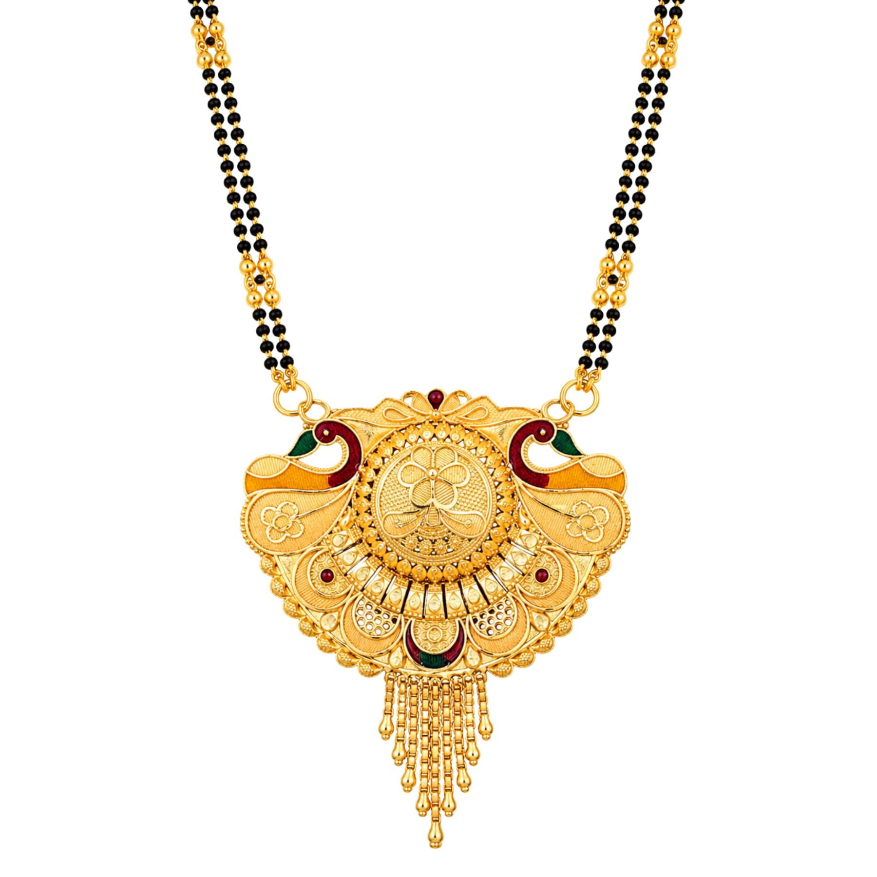 Vati Wati Mangalsutra for Women | 1 Gram Gold Plated Maharashtrian Tanmaniya Pendant | South Indian Traditional Double Black Beads 24 Inches Long Chain | Nallapusalu Mangal Sutra Jewellery for Wife & Ladies-image-35