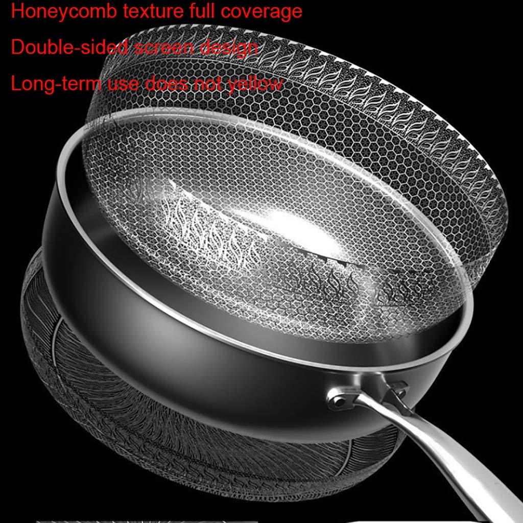 Sartén/Fry Wok/316 Acero Inoxidable Pan Antiadherente/Cocina con Tapa sin Recubrimiento, 30cm