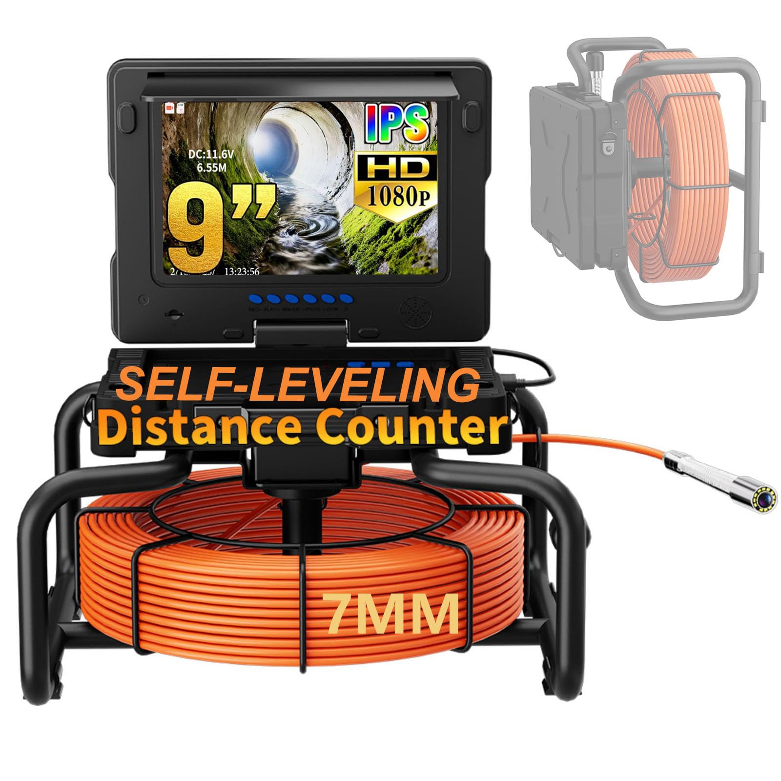 9-calowa Kamera Dvr Do Kanalizacji, Kamery Do Rur Kanalizacyjnych Z Funkcją Samopoziomowania, Kamera Inspekcyjna Z Wężem Hydraulicznym 512 Hz Z 12 Diodami Led, Kamera Inspekcyjna (Size:30M/262FT)