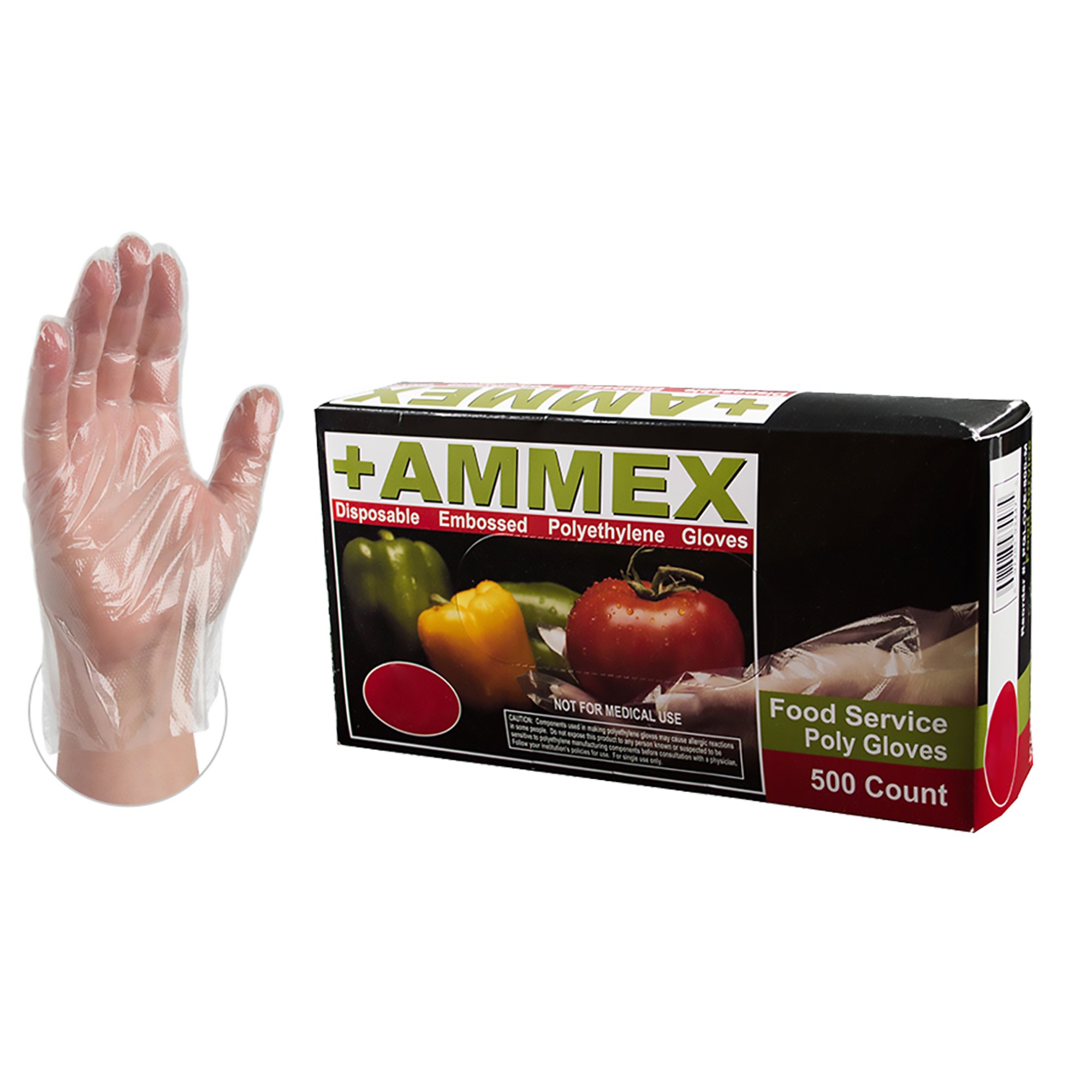 AMMEX Embossed Polyethylene Disposable Gloves - Clear, 1 Mil, Food Service, Small, Box of 500