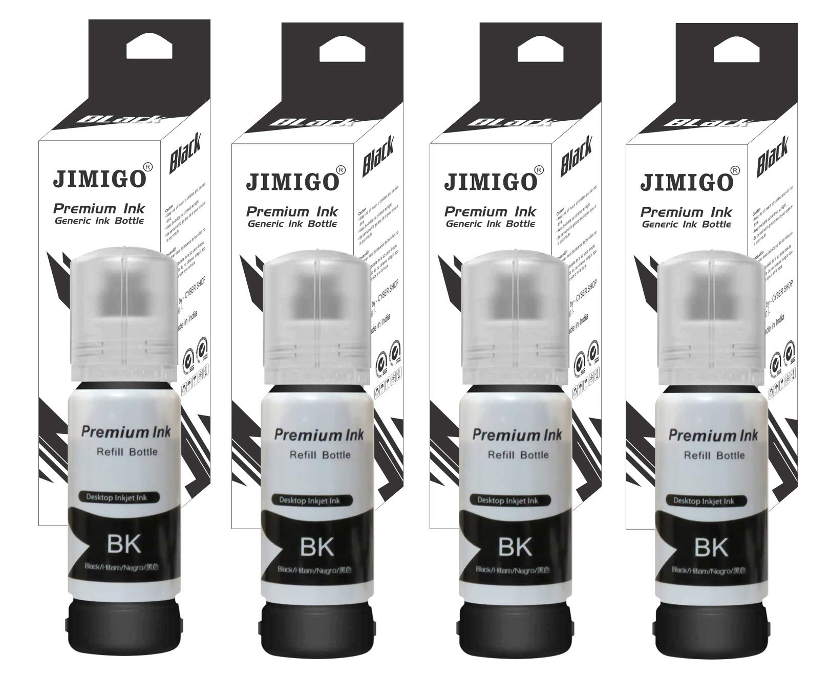 JIMIGO Ink Refill for Epson 001 003 Compatible Epson Ink Bottle L3110, L3150,L3156, L5190, L1110, L4150, L6170, L4160, L6190, L6160 (EP Black - 70ML 4 PCS)