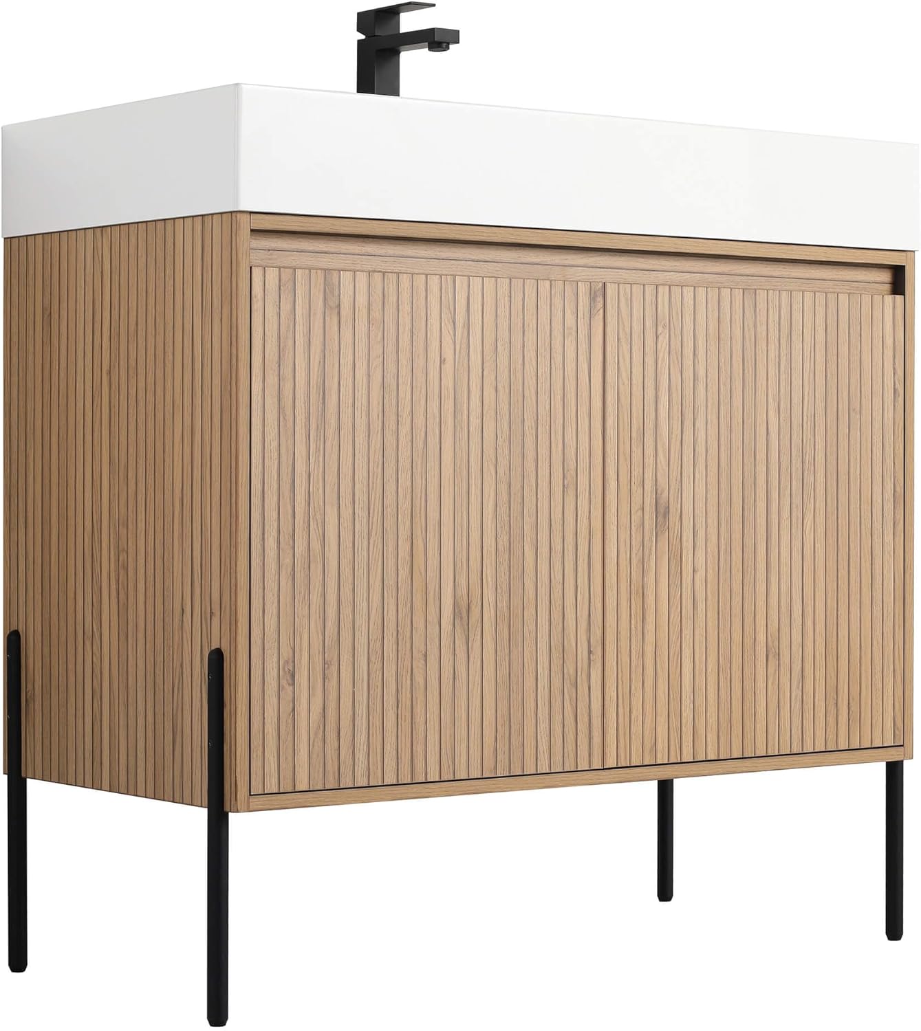 Fine Fixtures Crownpoint 36 Inch Bathroom Vanity with Sink, Black Sink, Bright Oak Finish, Full Assembly Required, Elegant Bathroom Vanities for Modern Homes