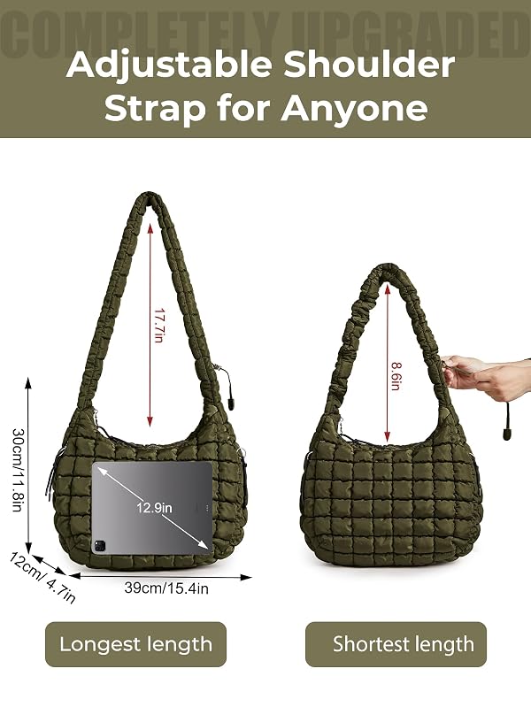 ASWACA Puffer Quilted Tote Bag for Women Nylon Crossbody Bags with Adjustable Straps Puffy Purse Hobo Large Shoulder Bag Trendy by ASWACA - Image 3