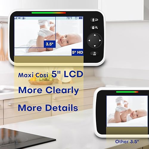 Miniatura 4 de Monitor de bebé con cámara y audio, pantalla de 5 pulgadas, sin WiFi, batería de 30 horas, monitor remoto de video con zoom panorámico, visión