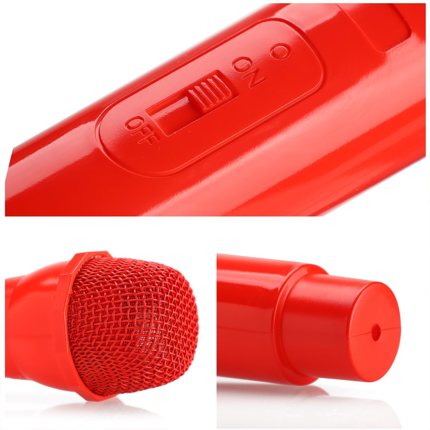 Facmogu 2PCS Fake Microphone Prop, Plastic Realistic Prop Microphone, Pretend Mics Simulate Speech Practice, Mic Prop for Karaoke Costume Role Play Christmas Cosplay Music Birthday Party Favors - Red - Image 2