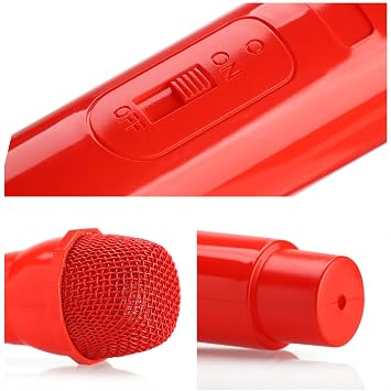Facmogu Retro Microphone Prop with Stand & Fake Handheld Plastic Realistic Prop Microphone, Mic Prop for Karaoke Costume Role Play Christmas Halloween Wedding Birthday Party Decoration (Gold & Red)