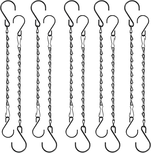 Cadena Fetanten para Colgar Plantas, Cadenas Negras de 10 Pulgadas para Plantas en Macetas Colgantes con Ganchos para Comedero de Pájaros y