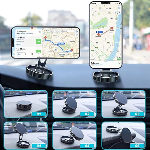 Miniatura 4 de Soporte magnético para teléfono de aleación de coche plegable magnético imán súper fuerte Soporte magnético para teléfono para automóvil, rotación