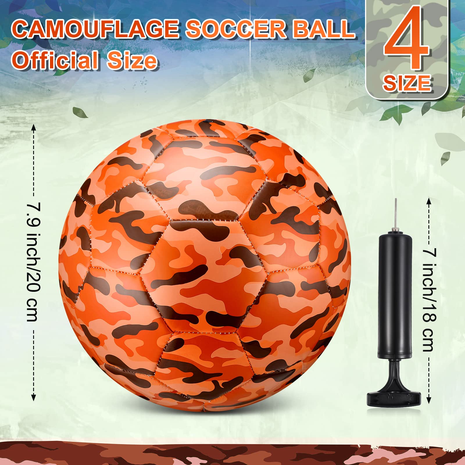 Libima Soccer Ball Official Size 4 with Pump Needle Kid Sport Camouflage Indoor Outdoor Soft Soccer Ball for Boys Girls Gifts Game Play Practice Training Back to School(Camouflage Orange)