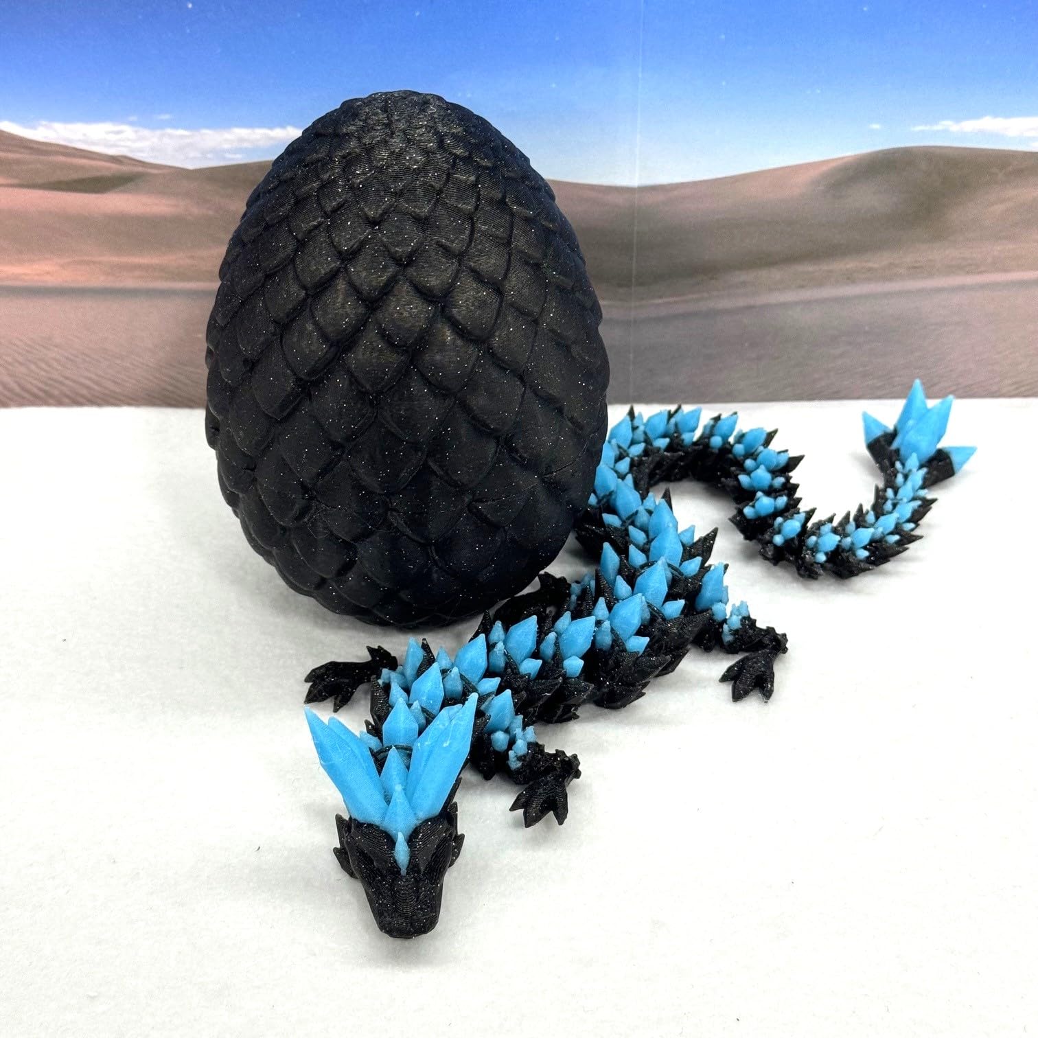 Glow in The Dark Crystal Dragon with Dragon Egg, 3D Printed Glow in The Dark Black and Blue Crystal Dragon, Fidget Dragon Toy, Executive Office Home