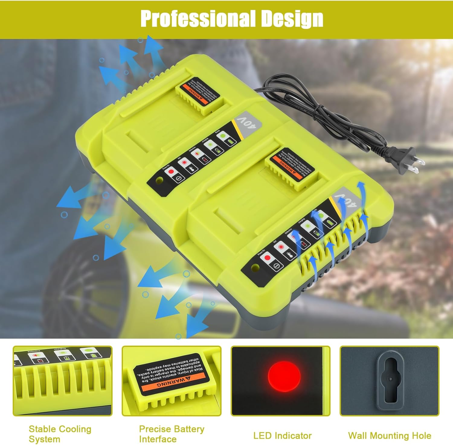 JYJZPB Dual Channel OP401 40V Battery Charger for Ryobi 40V Battery OP4050A OP4026 OP40601 OP4040 OP4030 OP4015 OP40201 Lithium Battery - Image 5