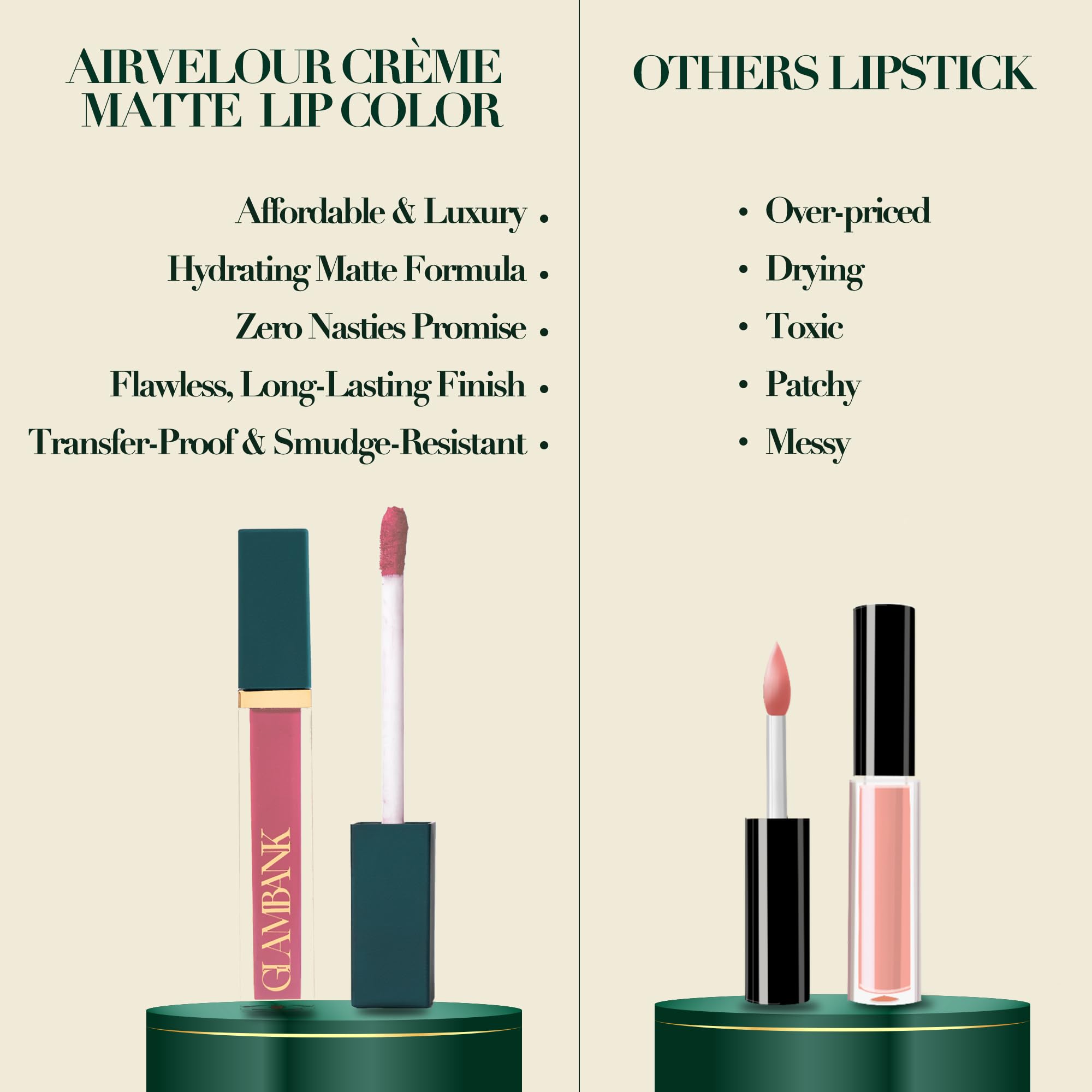 Glambank Lipstick & Lip Oil Combo – Airvelour Crème Matte ‘Wednesday’ (Deep Mauve) + Hydragloss Lip Treatment Oil ‘Moonlight’ (Pink Tint) | Long-Lasting, Hydrating, Vegan, Smudge-Proof Lip Duo 2