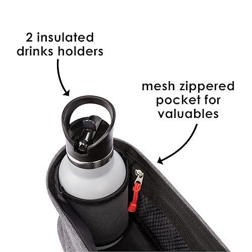 Miniatura 4 de Diono Buggy Buddy Organizador universal para cochecito con portavasos, accesorio seguro, bolsillos con cremallera, seguro y seguro, gris