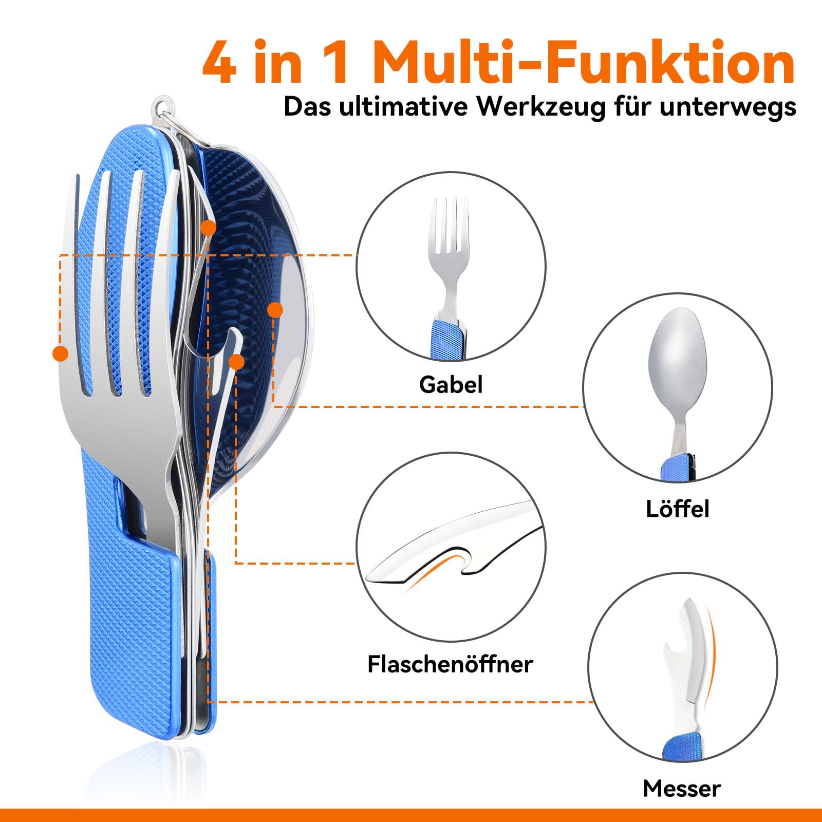 4 en 1 Ensemble de cuillères à fourchette à couteau pliable camping